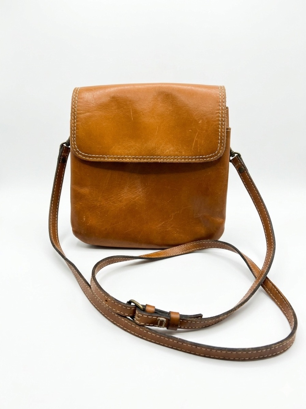 Patricia Nash Beaumont Tan Leather Crossbody Bag 8”x8.5”